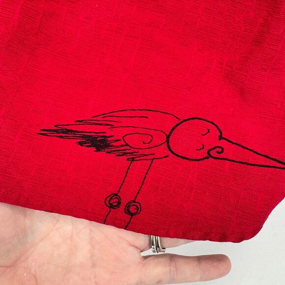 Chico's Blouse Womens XL Red Silk Button Up Roll Tab Sleeve Safari Theme Artsy - Picture 9 of 10